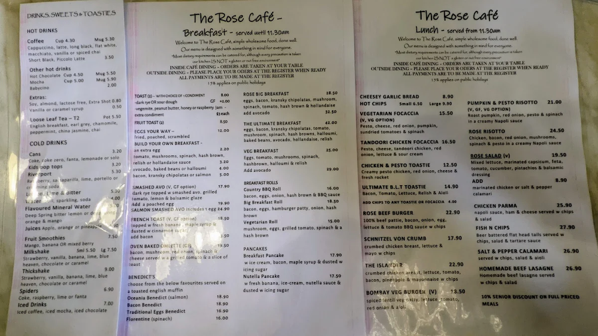 Menu, Rose Garden Cafe
