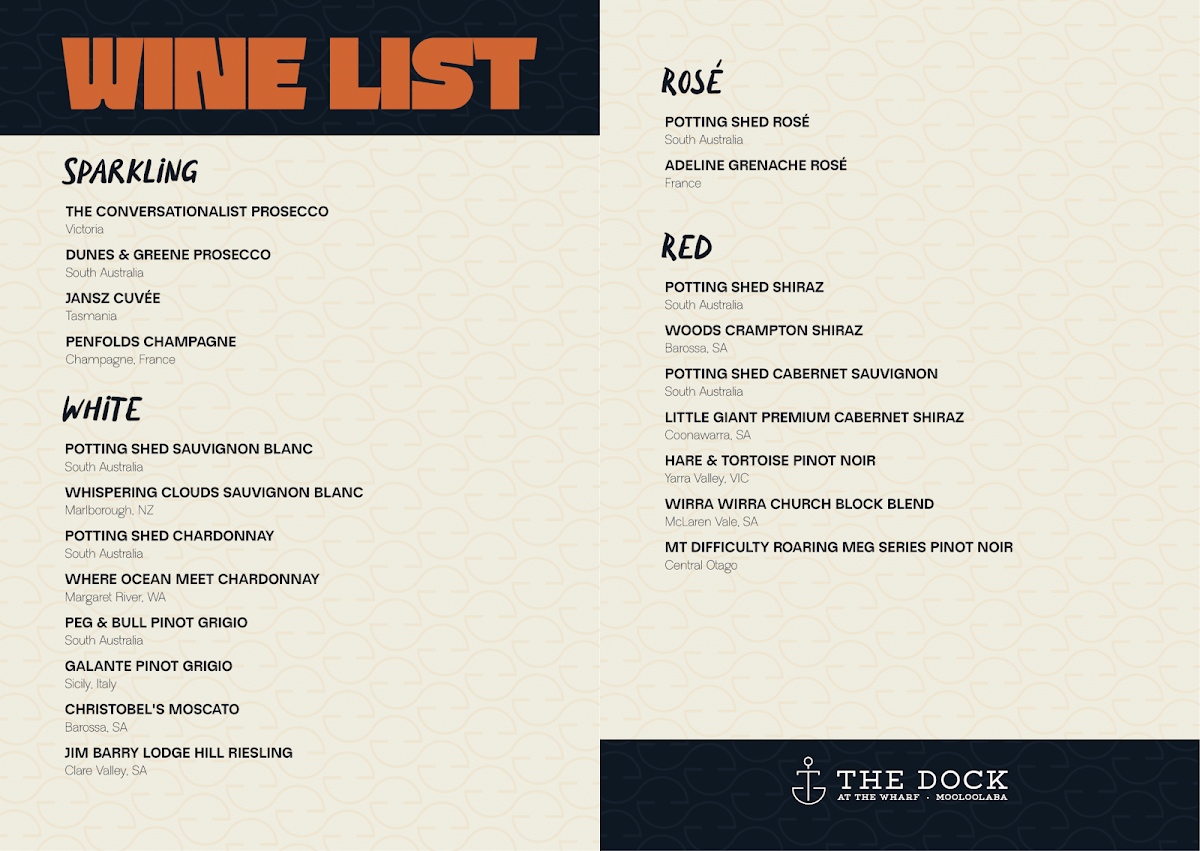 Menu, The Dock Mooloolaba