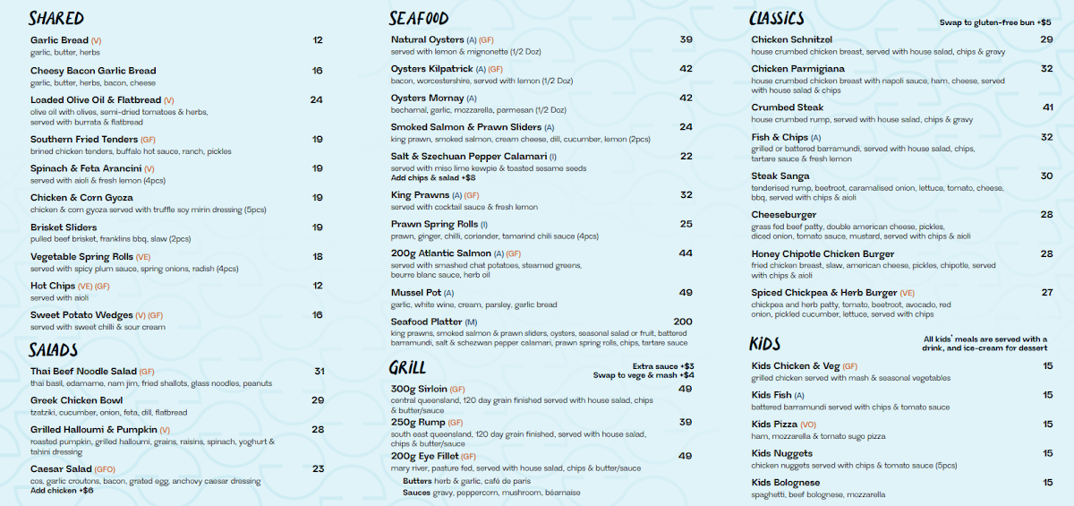 Menu, The Dock Mooloolaba