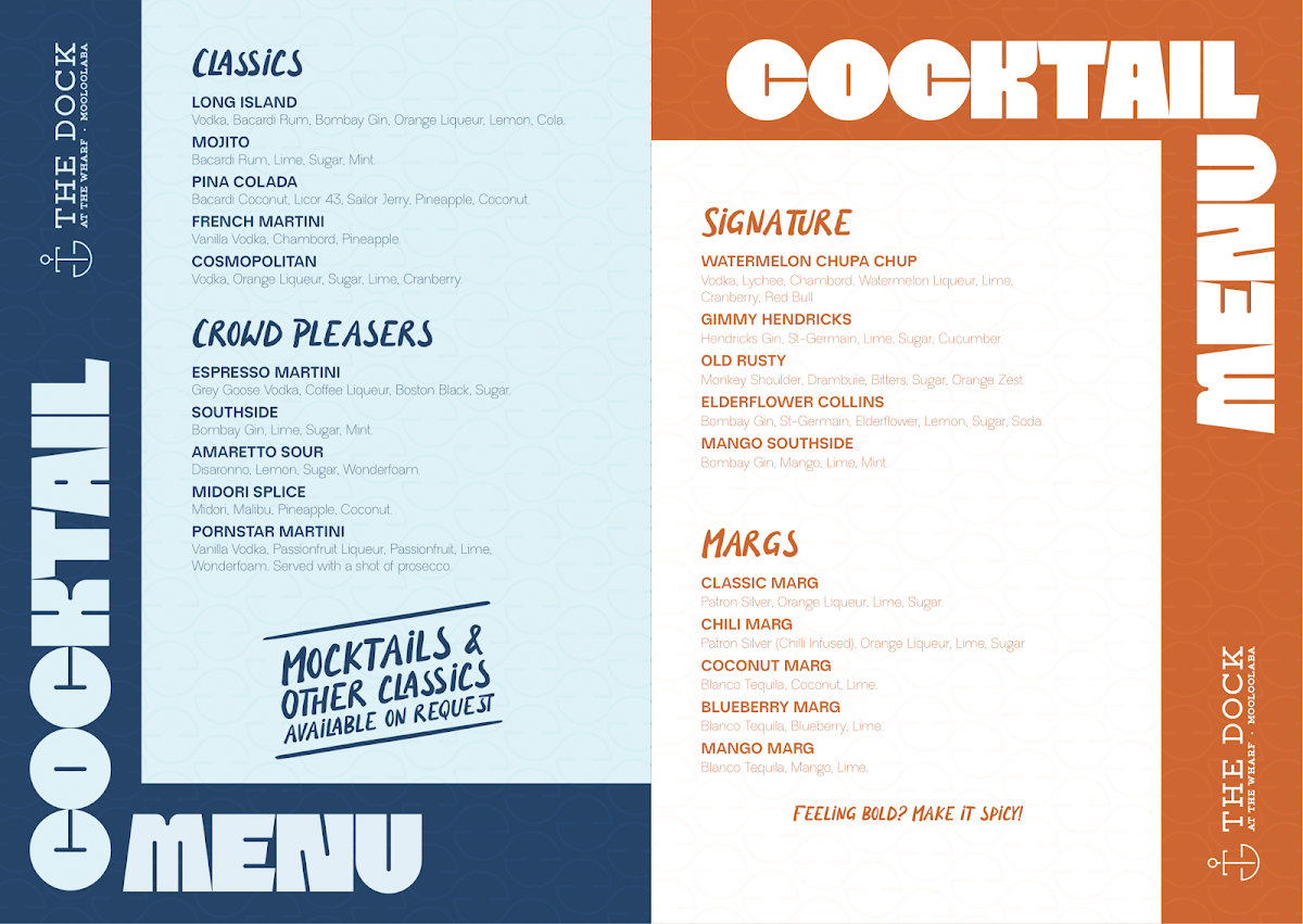 Menu, The Dock Mooloolaba