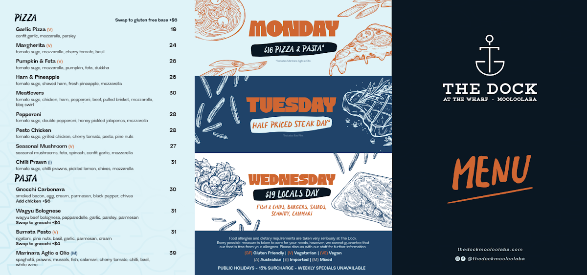 Menu, The Dock Mooloolaba