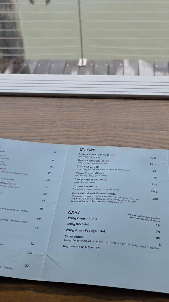 Menu, The Dock Mooloolaba
