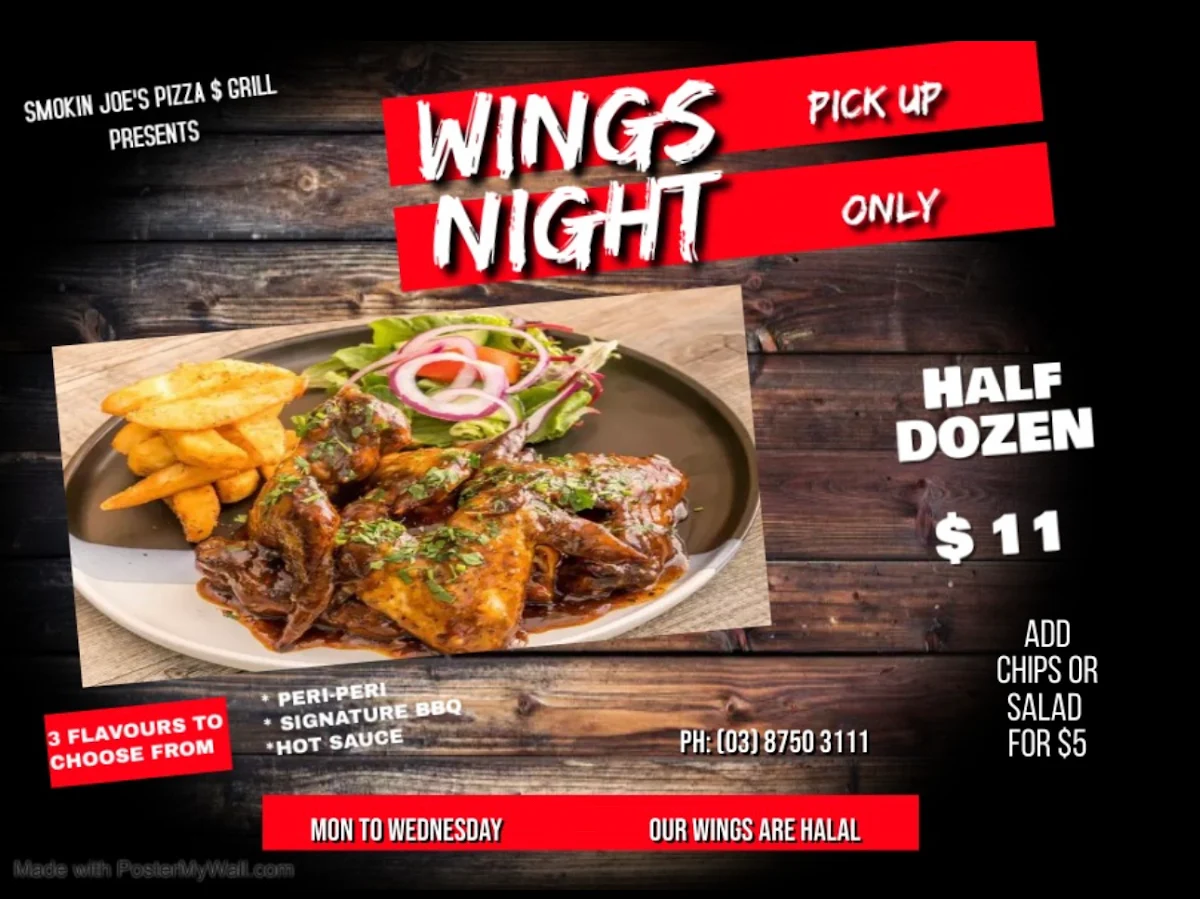 Menu, Smokin Joe's Pizza & Grill - Tarneit