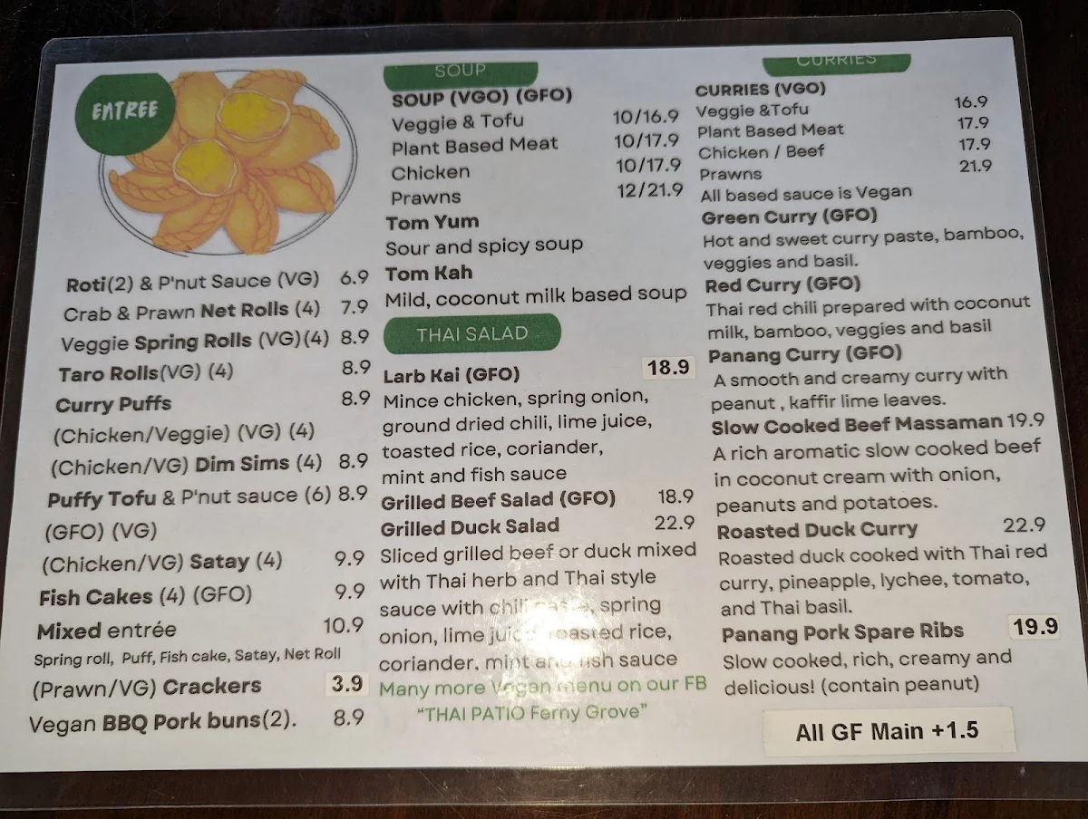 Menu, THAI PATIO Ferny Grove