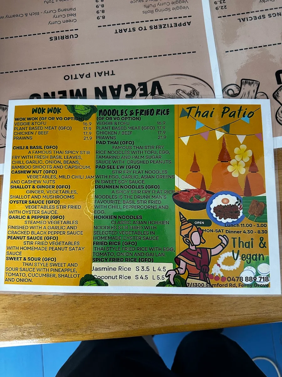 Menu, THAI PATIO Ferny Grove