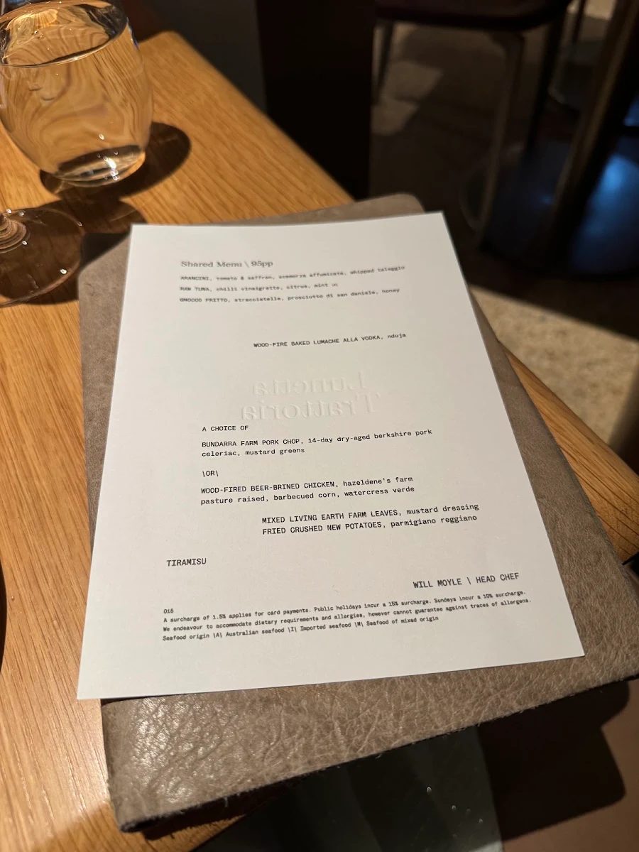 Menu, Lunetta Trattoria