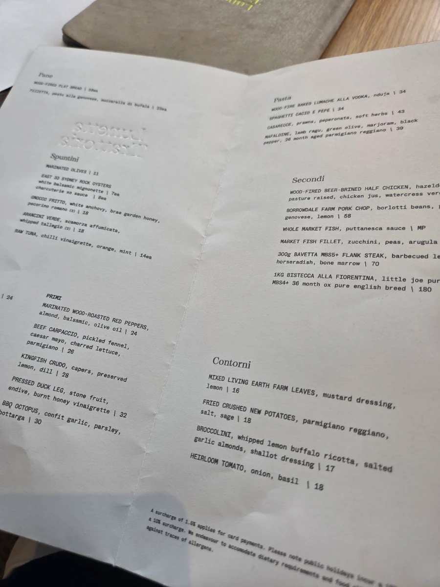 Menu, Lunetta Trattoria