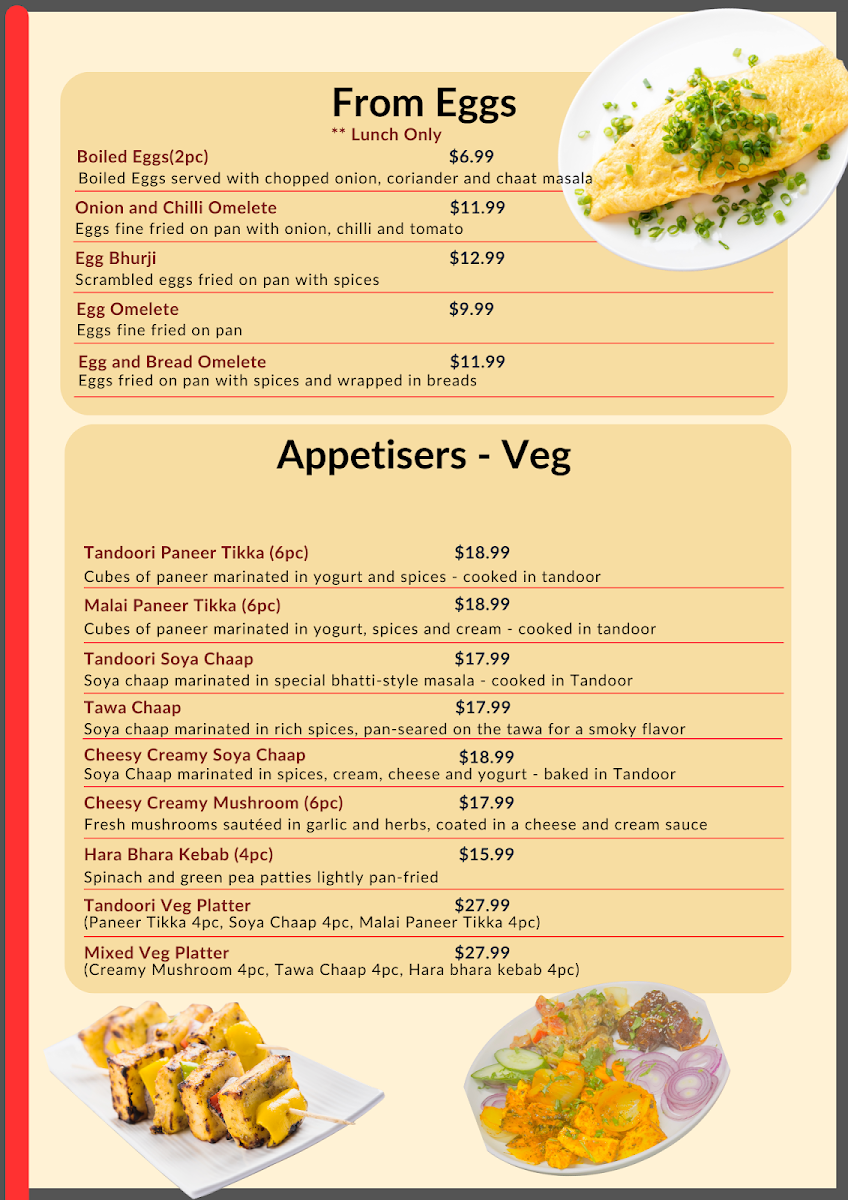 Menu, Chulah Indian Restaurant