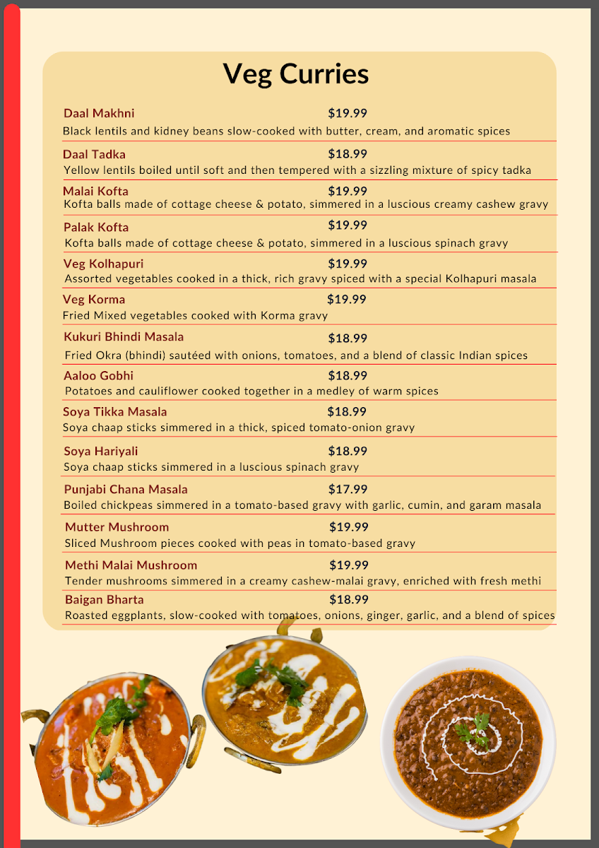 Menu, Chulah Indian Restaurant
