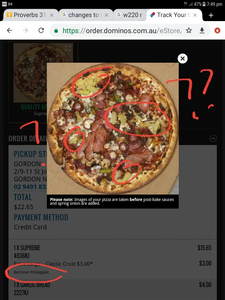 Menu, Domino's Pizza Gordon