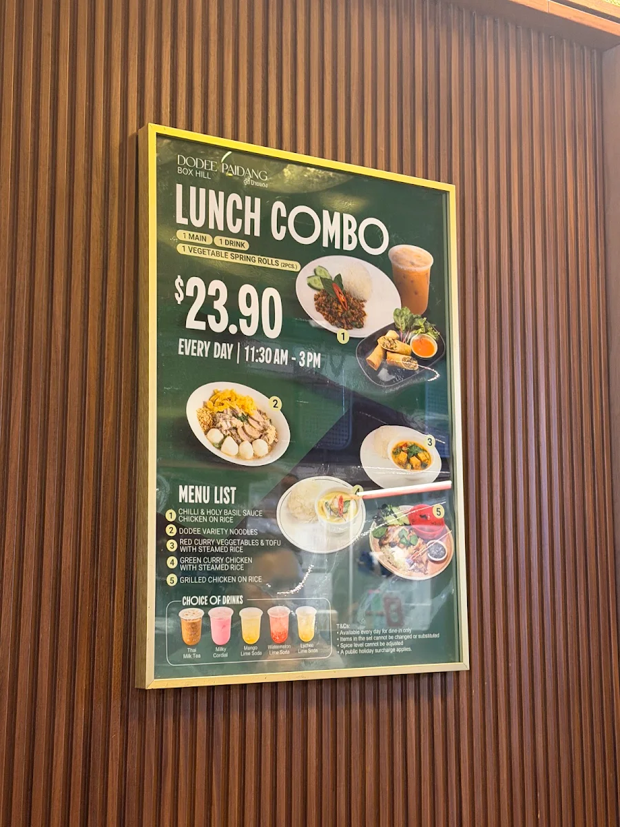 Menu, Dodee Paidang Box Hill