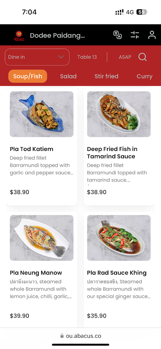 Menu, Dodee Paidang Box Hill
