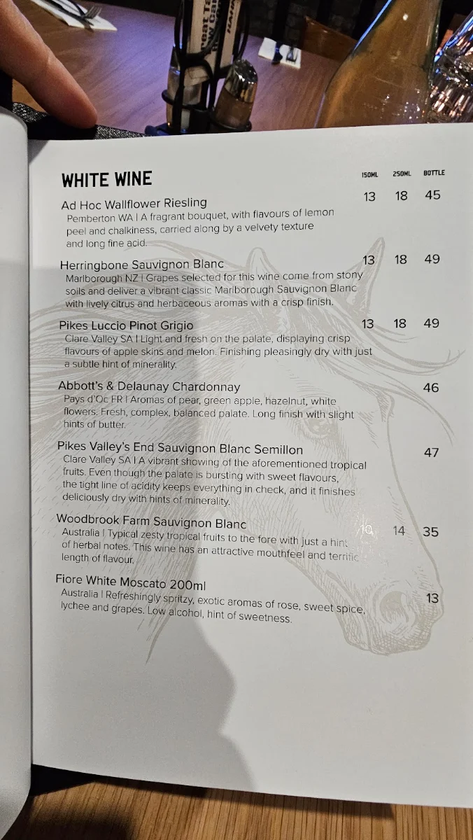 Menu, Brumby Bar & Grill