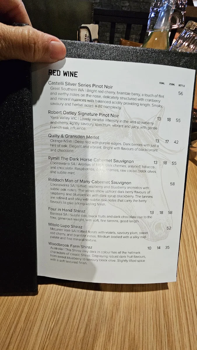Menu, Brumby Bar & Grill
