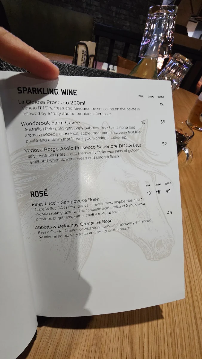 Menu, Brumby Bar & Grill