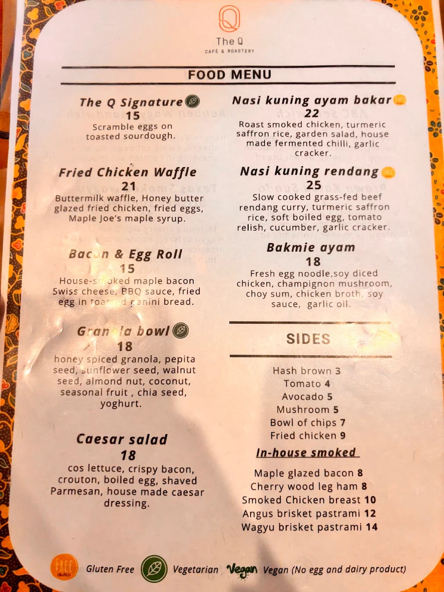 Menu, The Q on Harris