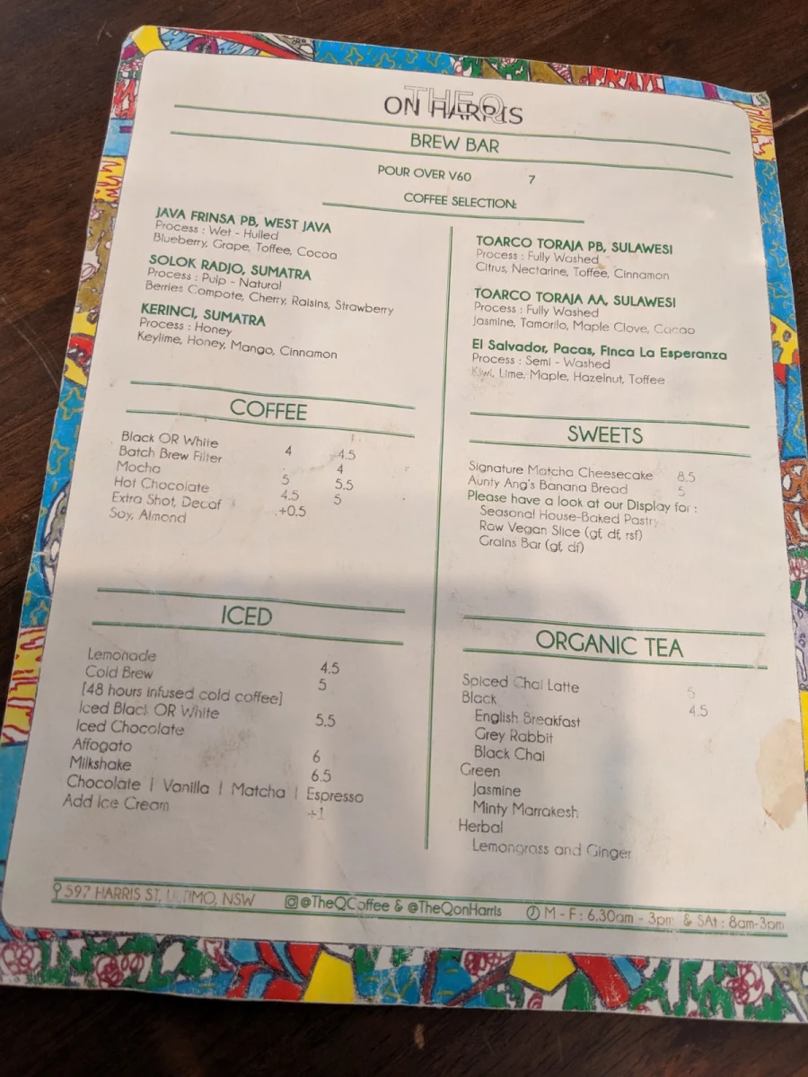 Menu, The Q on Harris