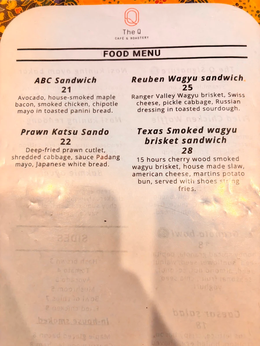 Menu, The Q on Harris