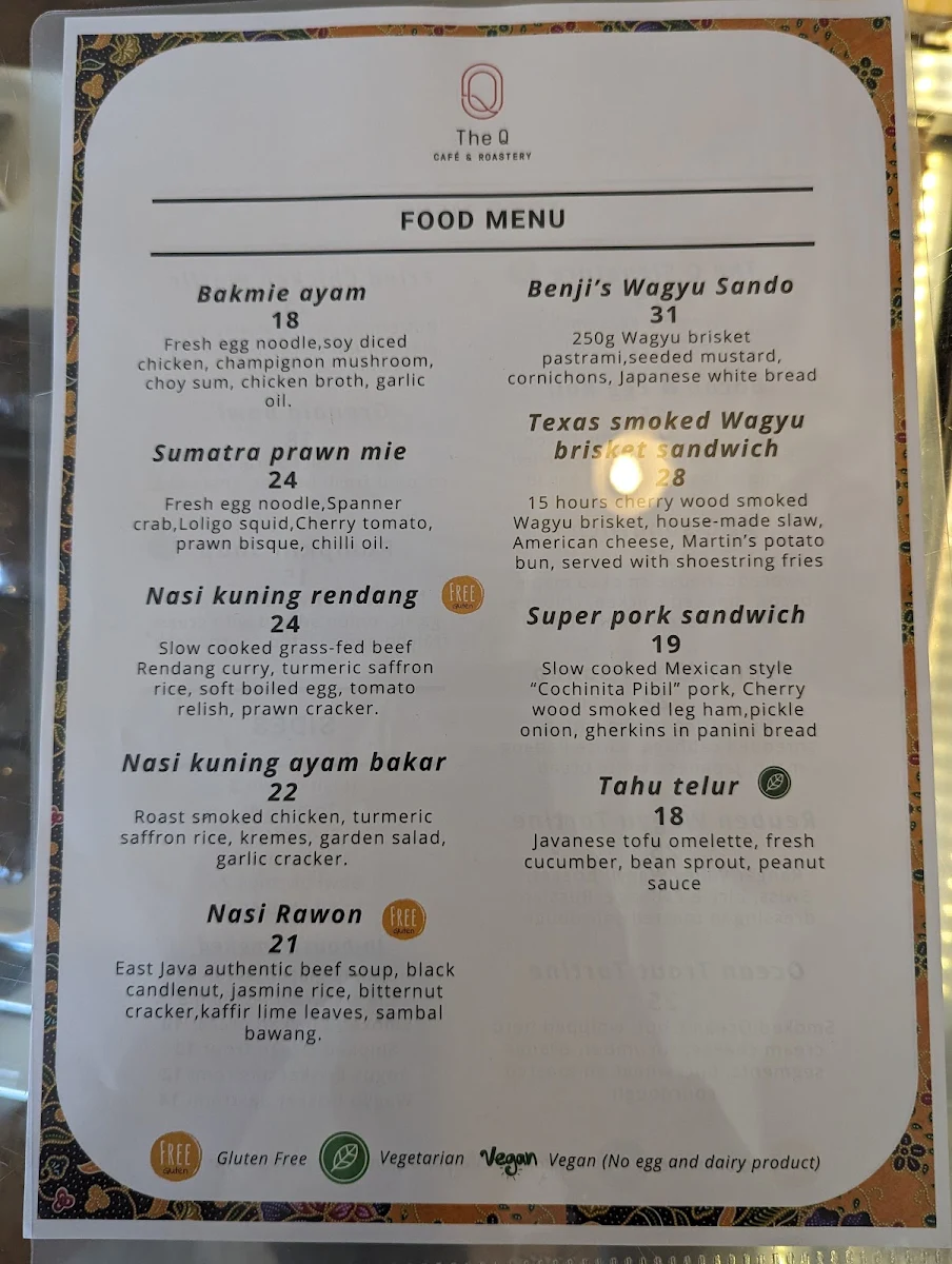 Menu, The Q on Harris