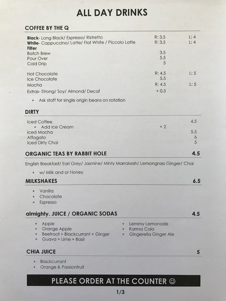 Menu, The Q on Harris