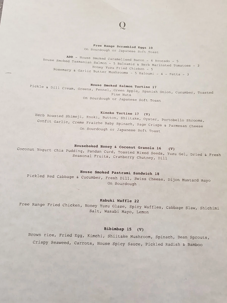 Menu, The Q on Harris