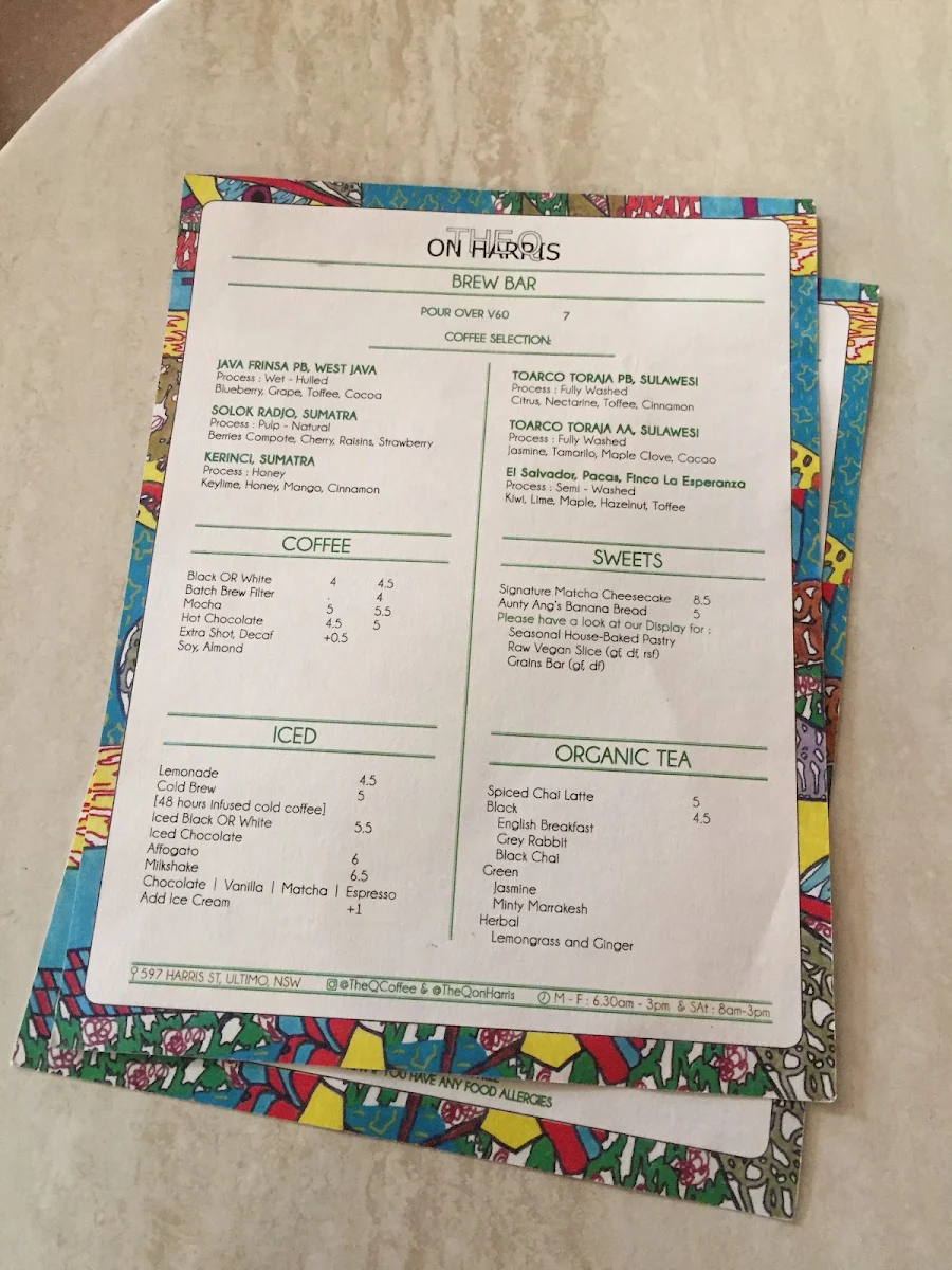 Menu, The Q on Harris