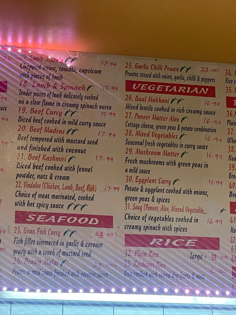 Menu, Bombay Cafe & Takeaway