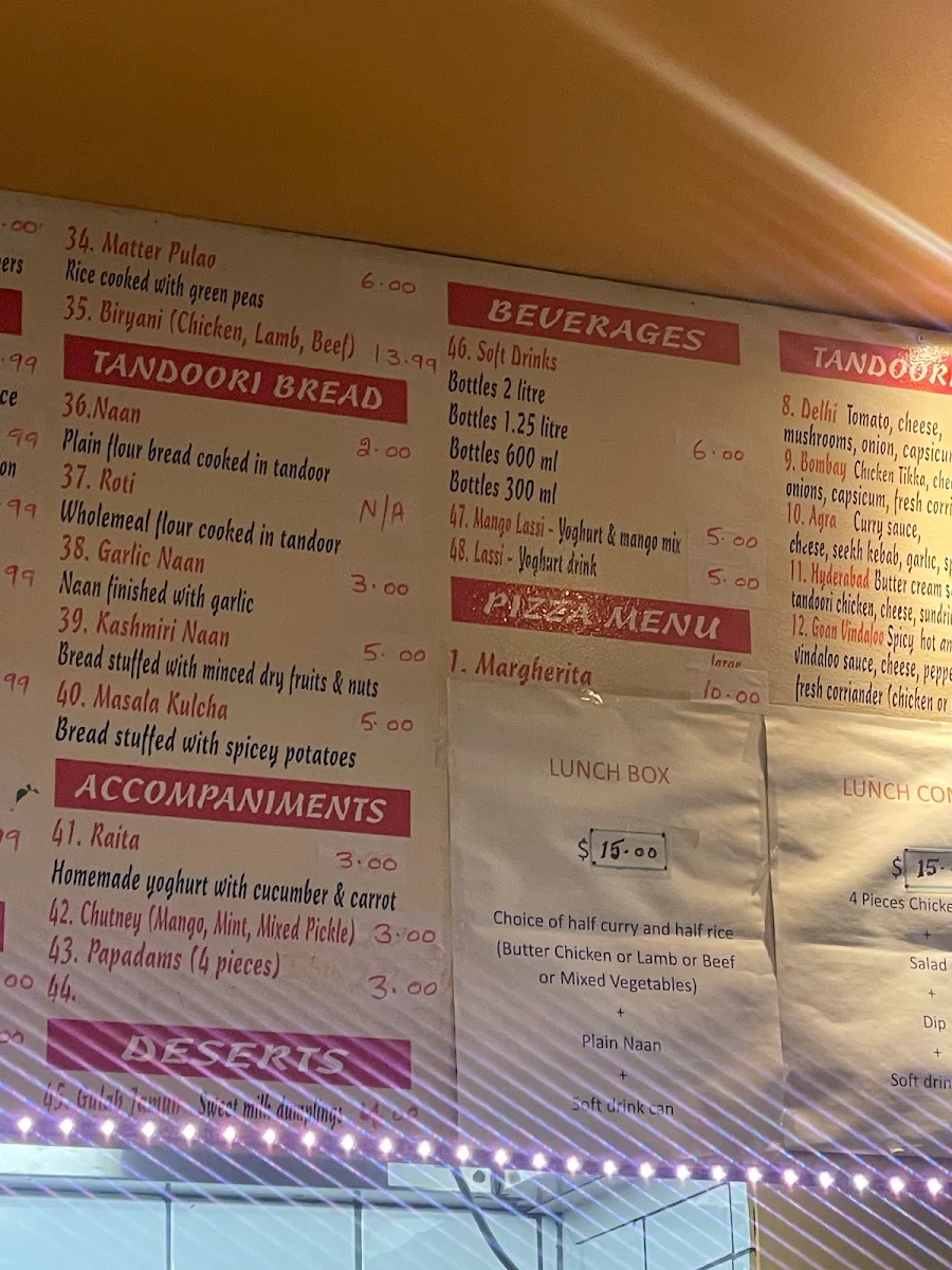 Menu, Bombay Cafe & Takeaway