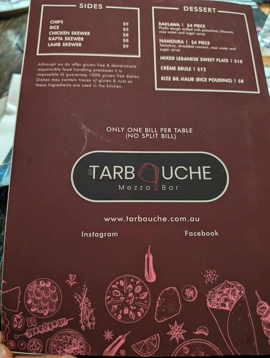 Menu, Tarbouche Mezza Bar
