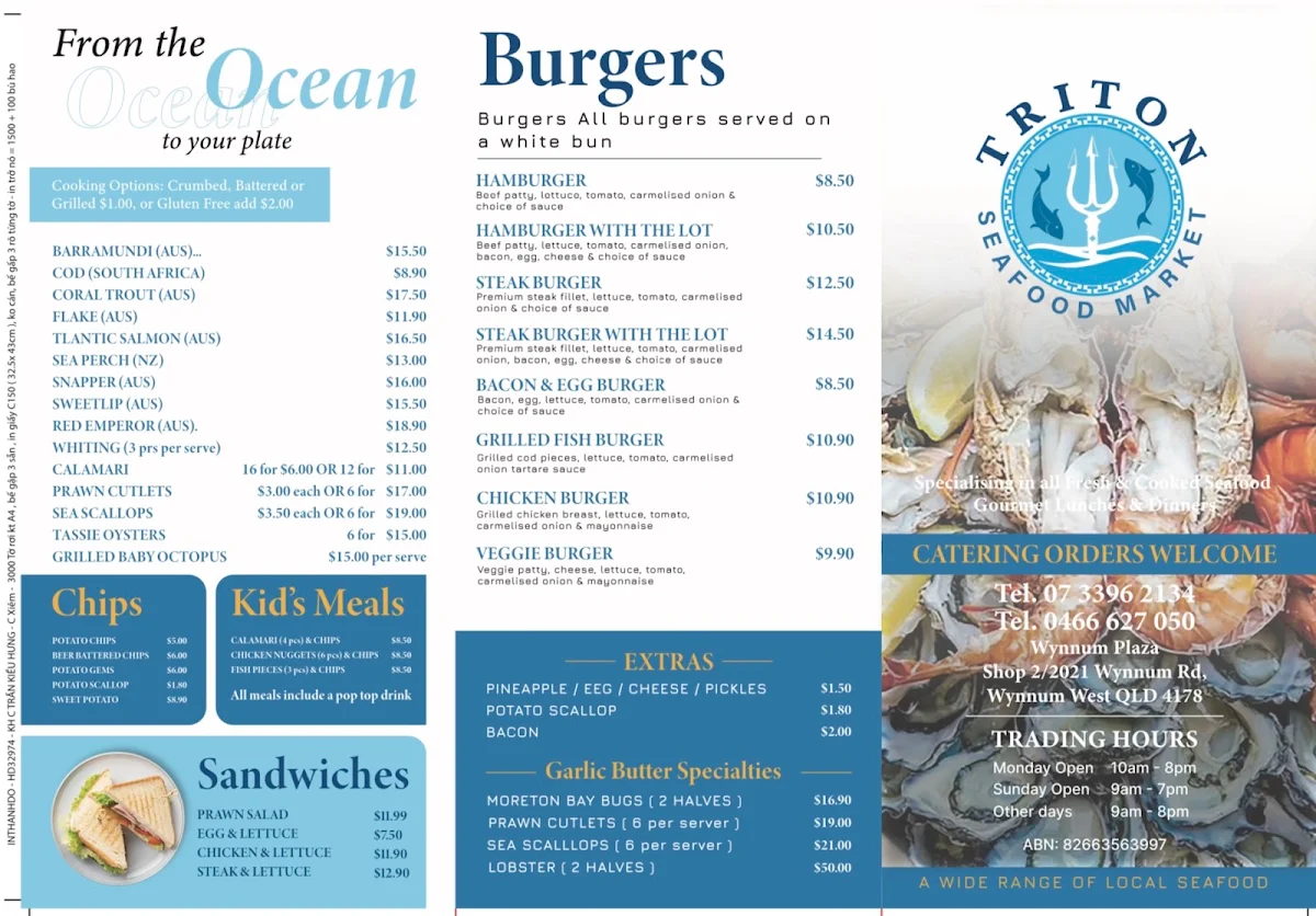 Menu, Triton Seafood Market