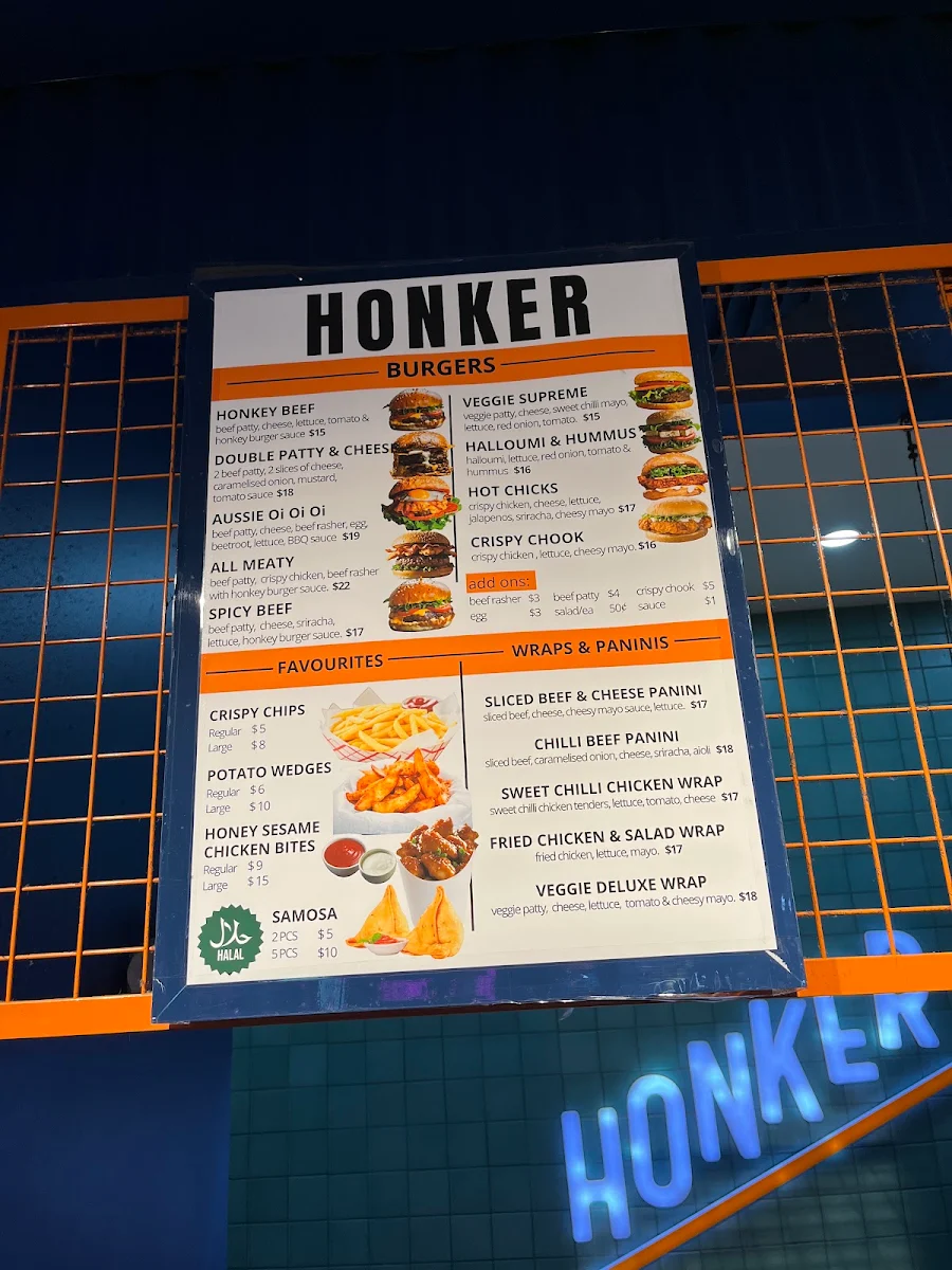 Menu, Honker Burgers