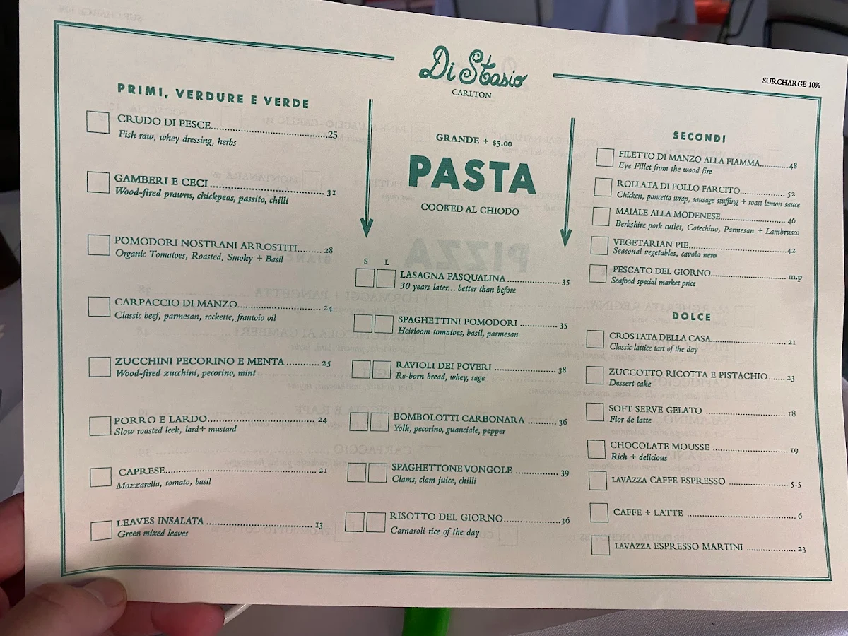 Menu, Di Stasio Carlton