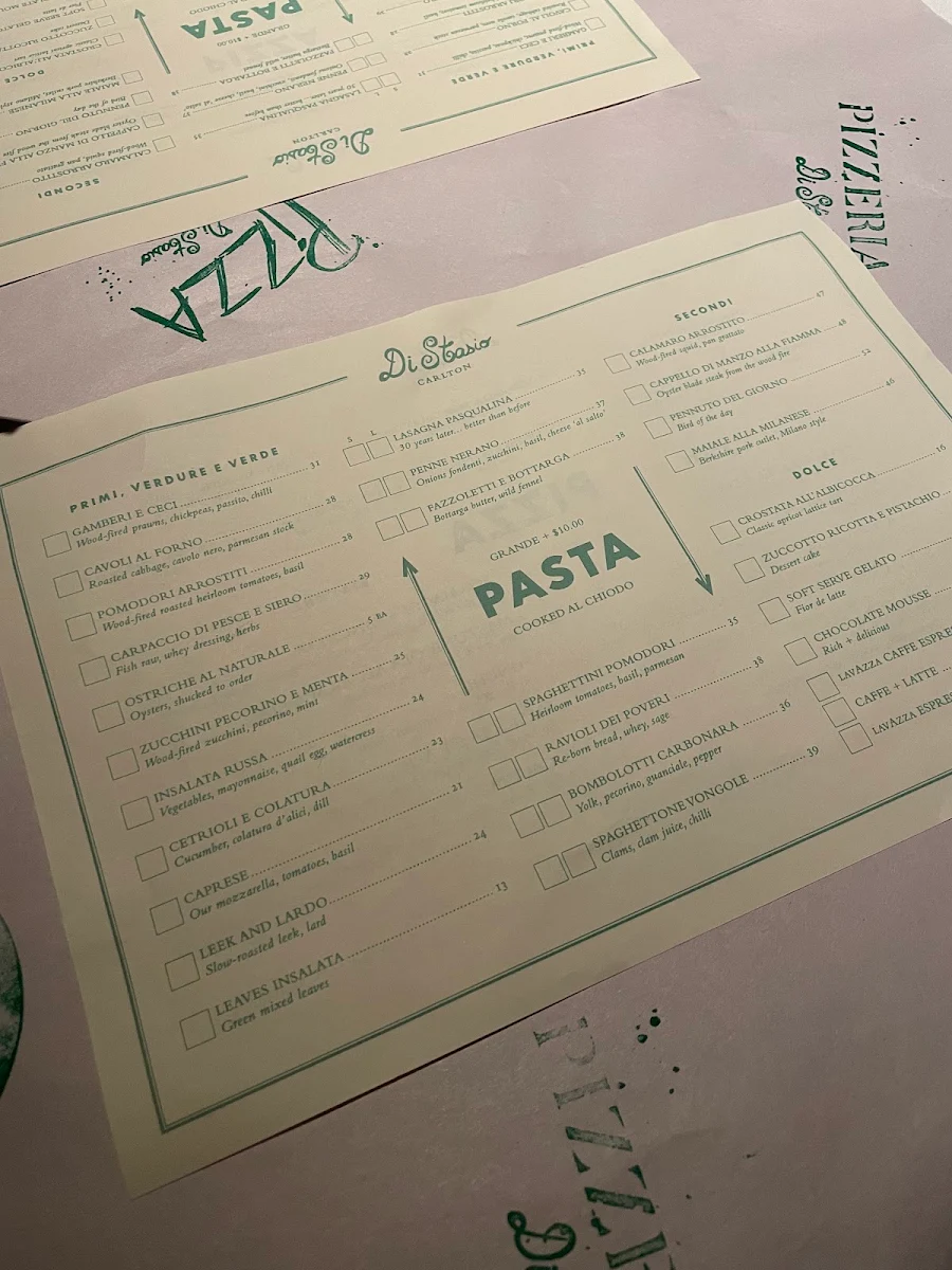 Menu, Di Stasio Carlton