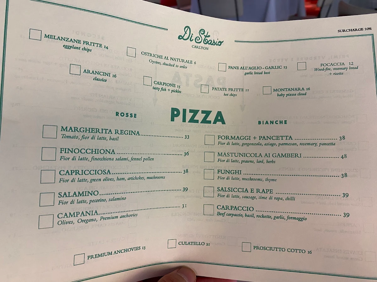 Menu, Di Stasio Carlton