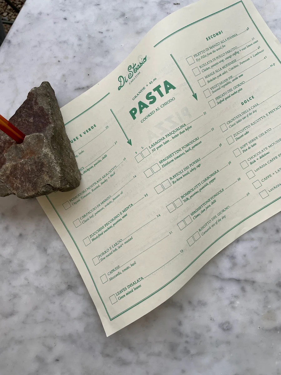 Menu, Di Stasio Carlton