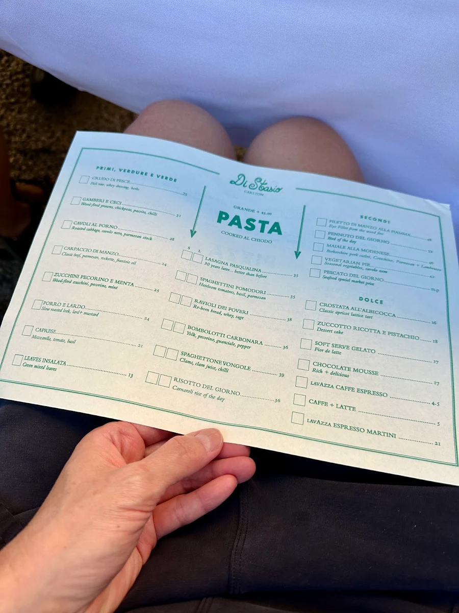Menu, Di Stasio Carlton