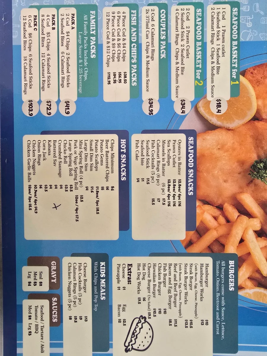 Menu, Fish And Chips Cafe