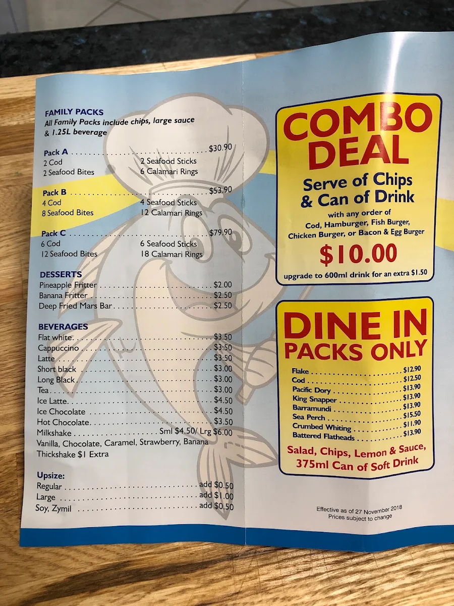 Menu, Fish And Chips Cafe