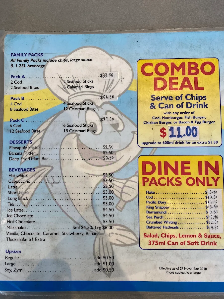 Menu, Fish And Chips Cafe