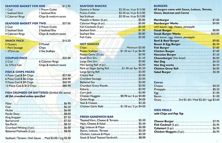 Menu, Fish And Chips Cafe