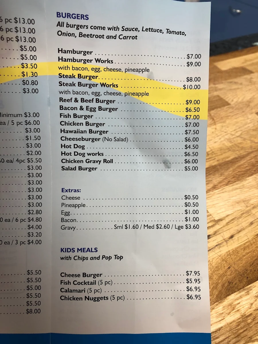 Menu, Fish And Chips Cafe