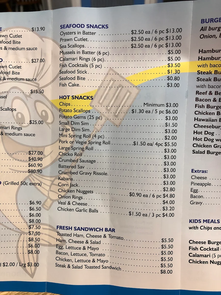 Menu, Fish And Chips Cafe