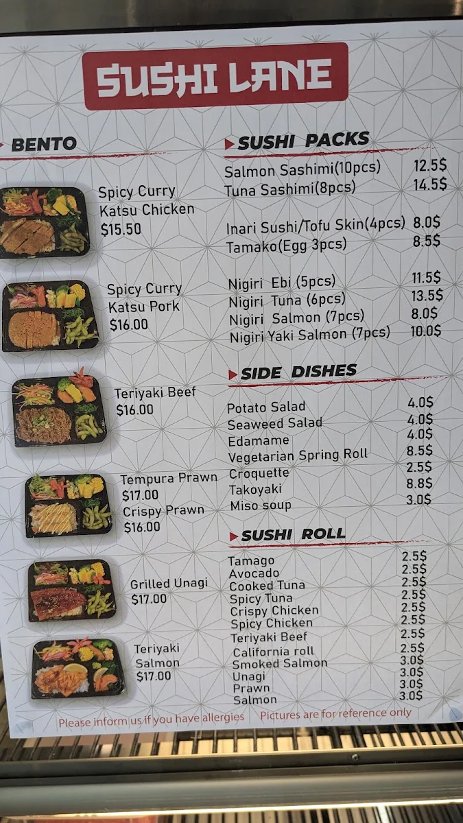 Menu, Sushi Sixty