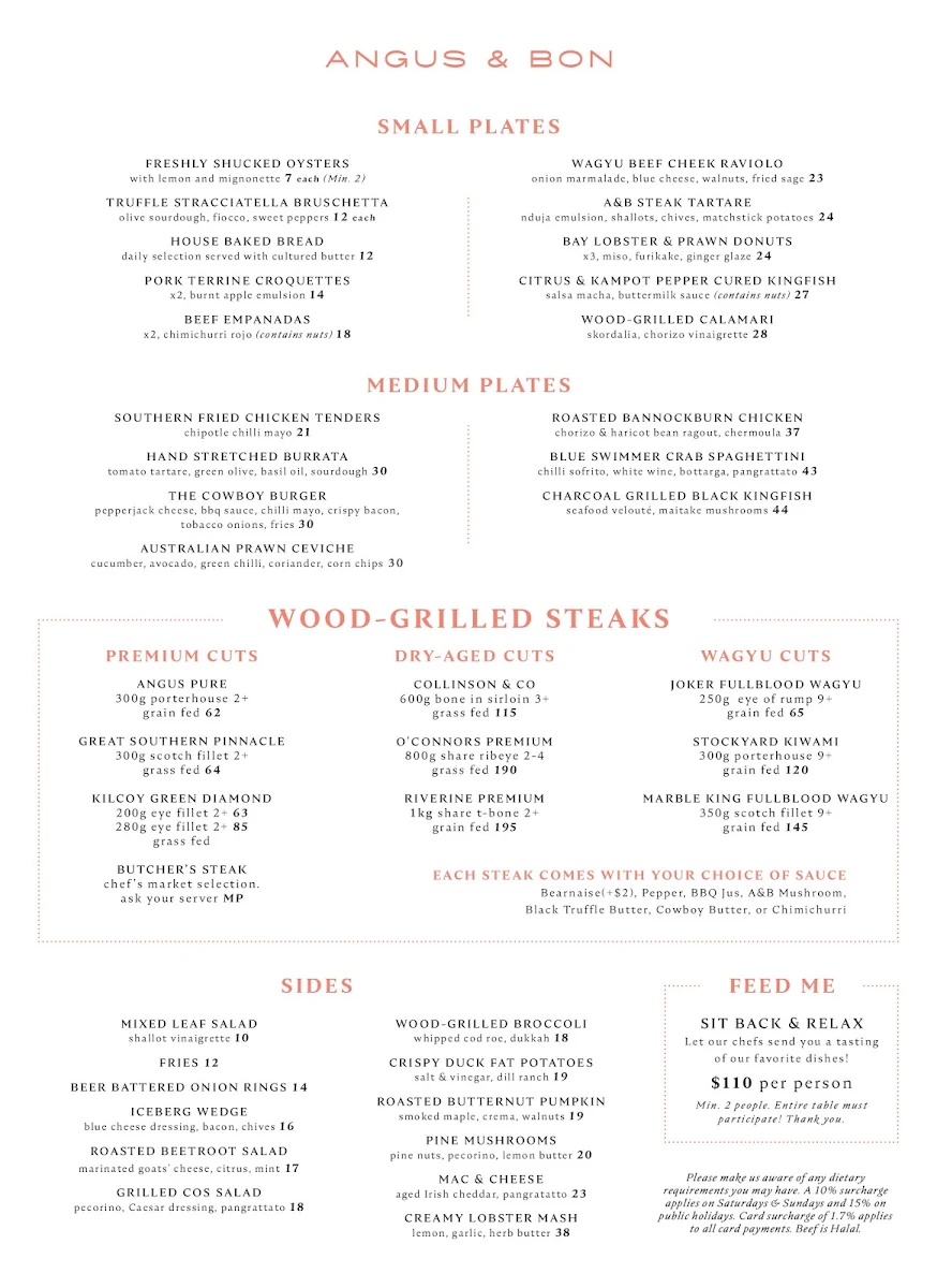 Menu, Angus & Bon