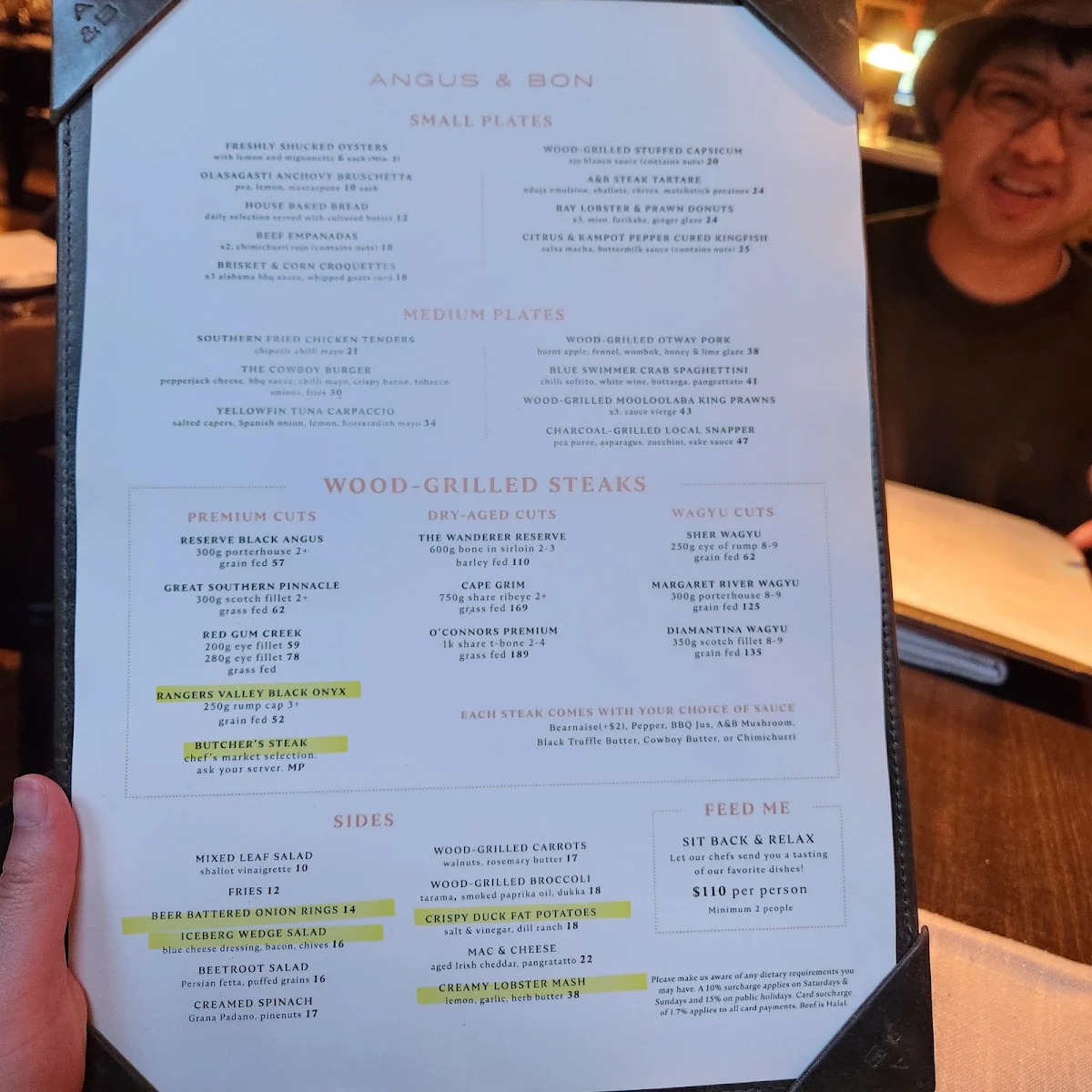 Menu, Angus & Bon