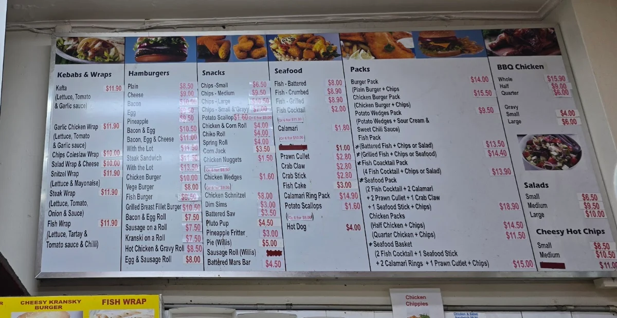 Menu, Totto's Take Away