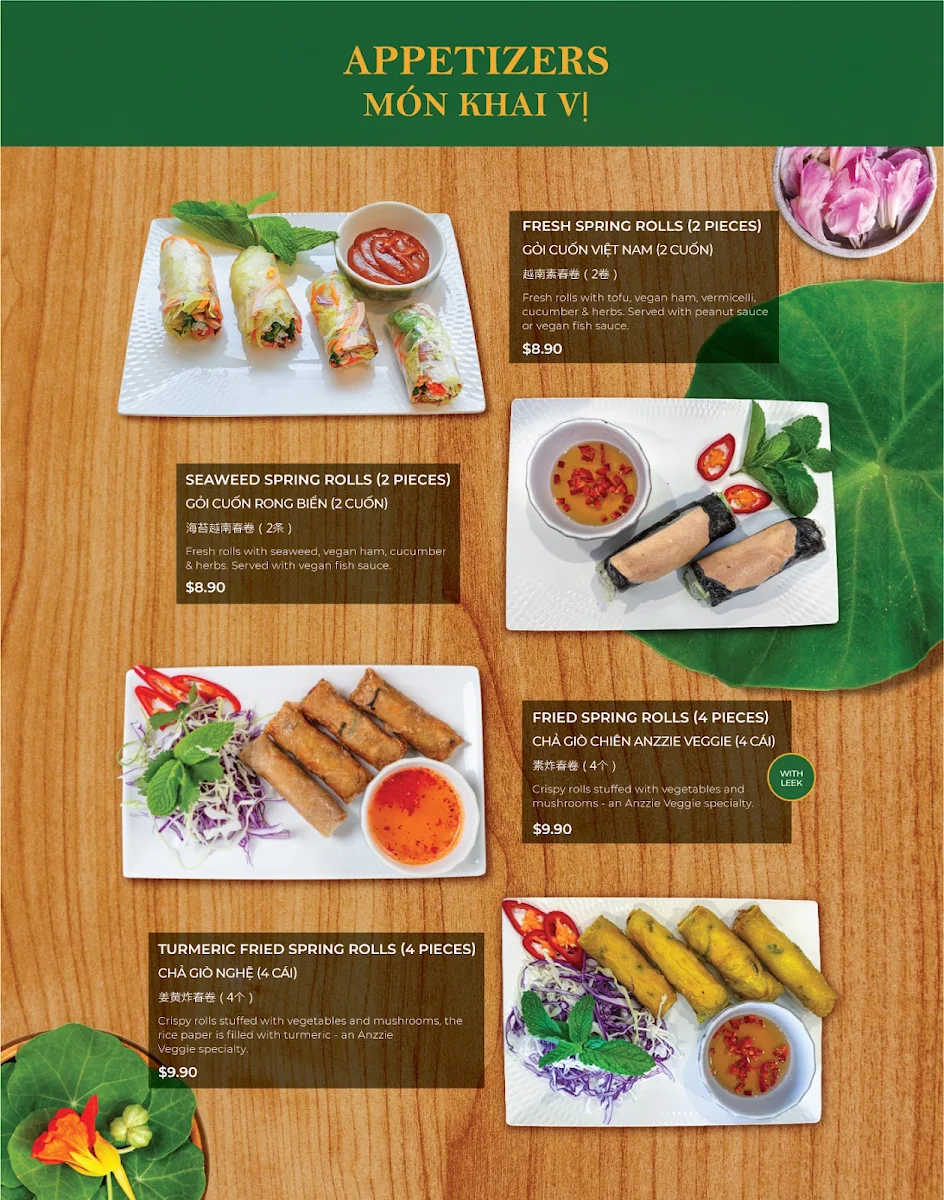 Menu, Anzzie Veggie Vegetarian Restaurant