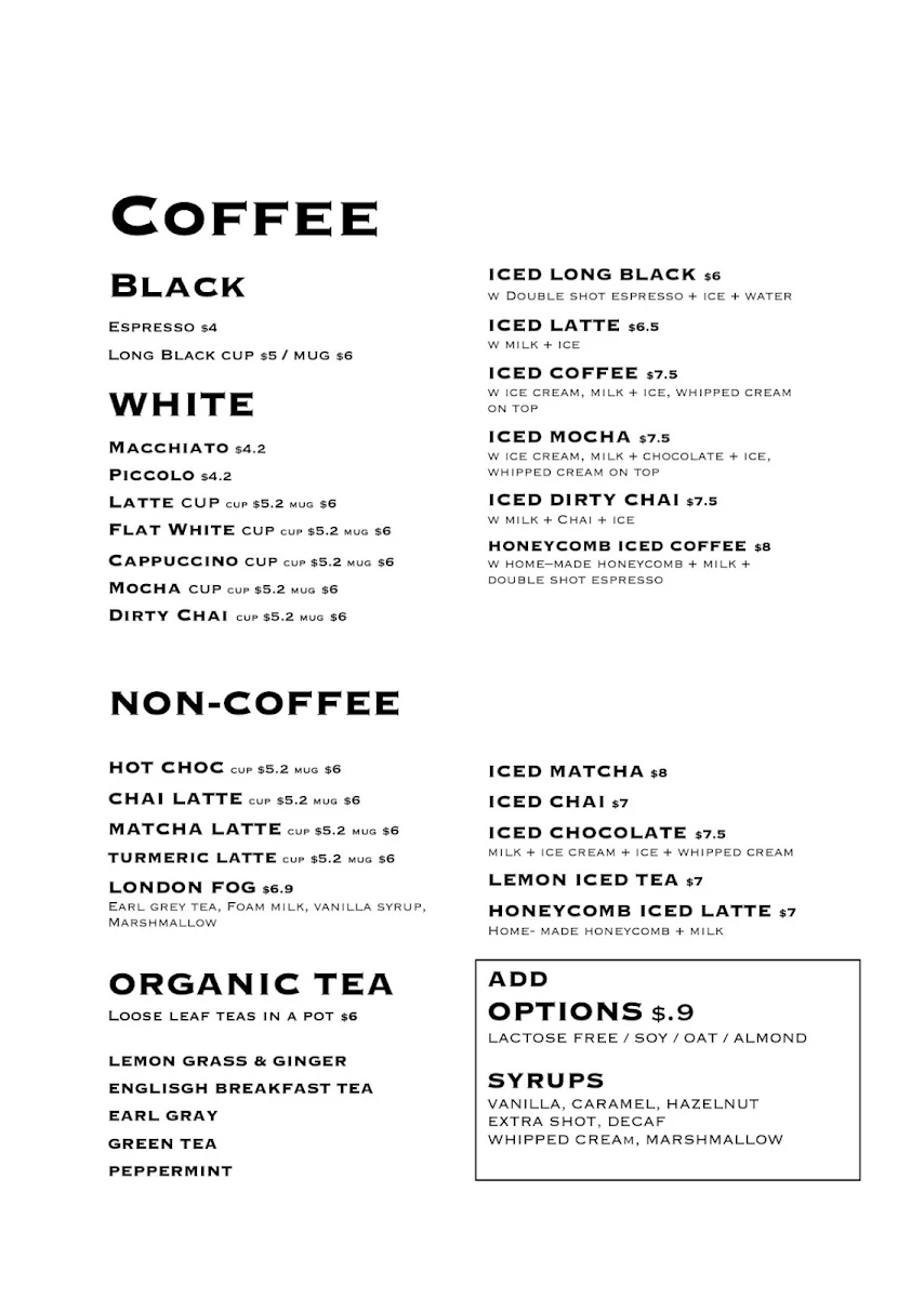 Menu, The Hide Green Cafe