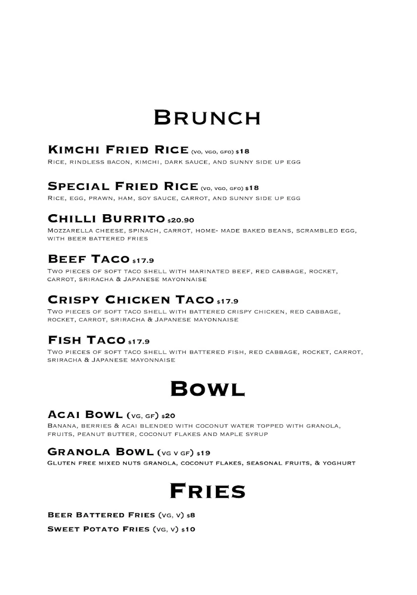 Menu, The Hide Green Cafe