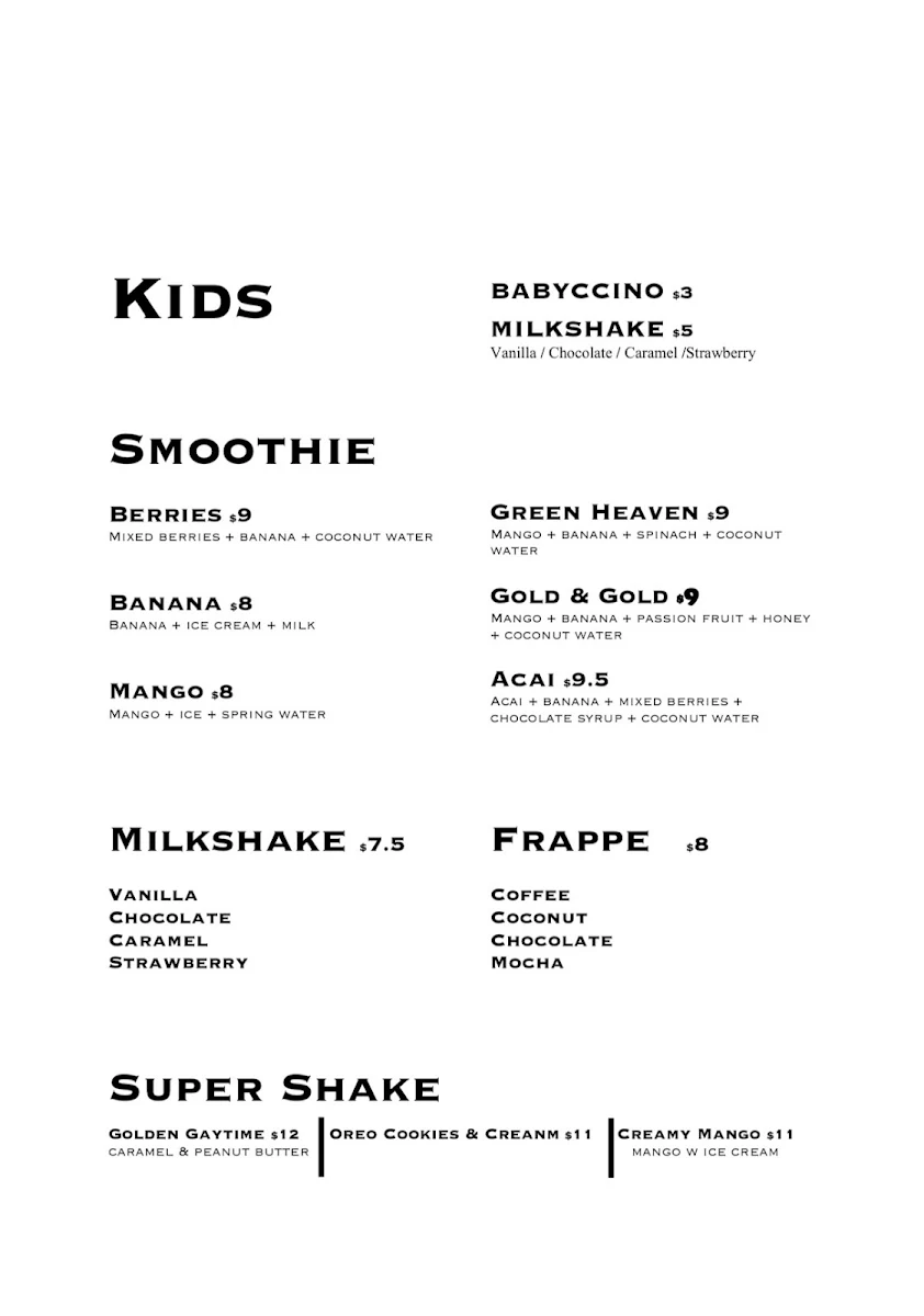Menu, The Hide Green Cafe